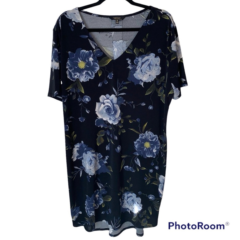 Christian Siriano Floral Tunic Dress Black XXL Boho Chic Long Sleeve Elegant